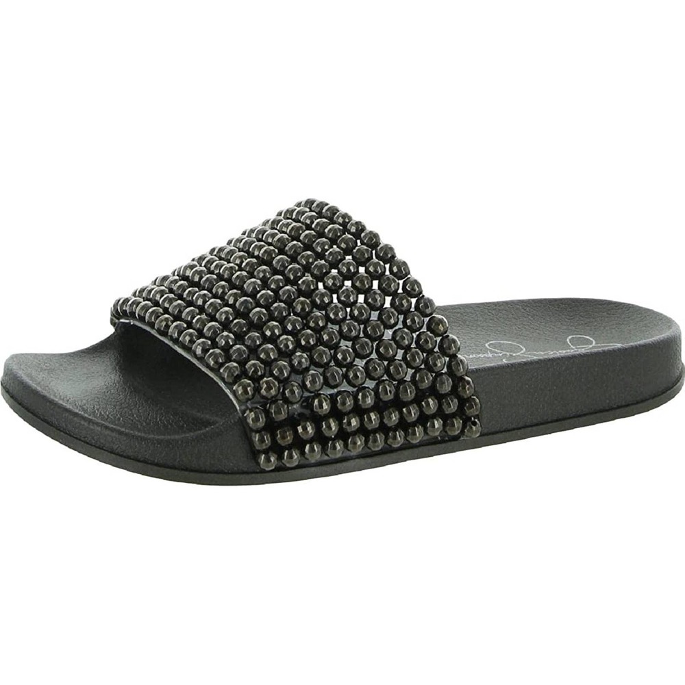 🔴Jessica Simpson Women Slide Sandals 7- Gunmetal Grey Beads🔴